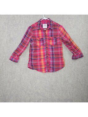 Y2K Abercrombie & Fitch Womens Plaid Button Down Shirt Red/Orange Medium